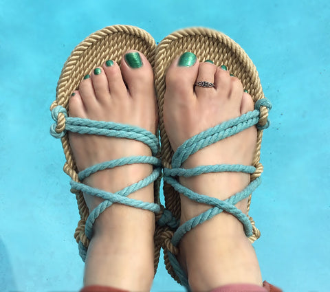 Natural-Turquoise Rope Sandals