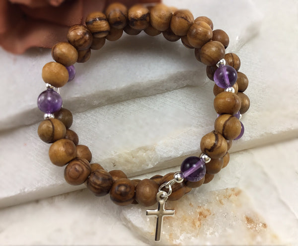 Amethyst and Olive Wood Wrap Rosary